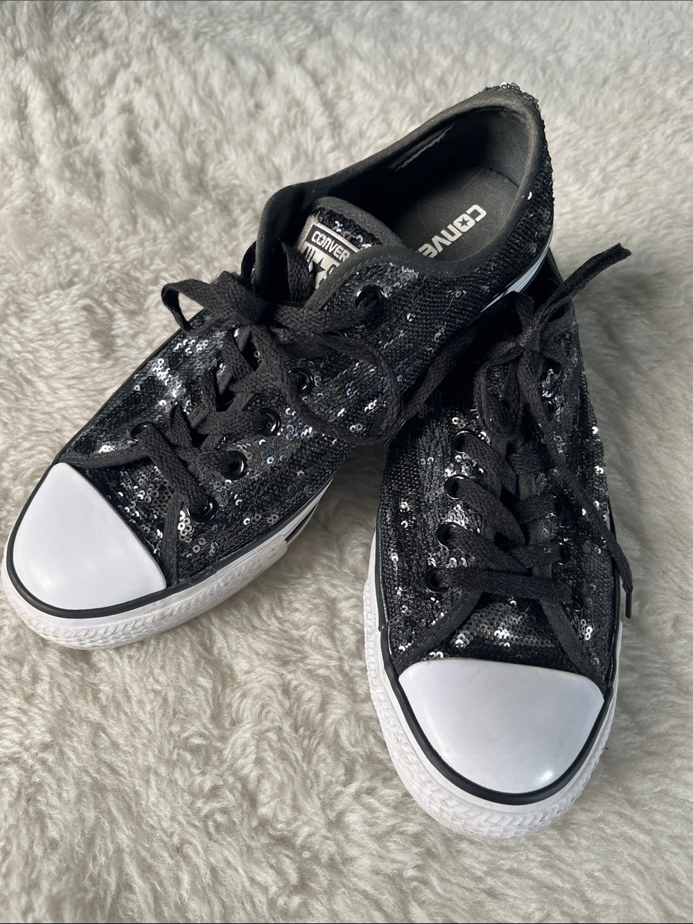 Converse Chuck Taylor All Star silver black sequined low top sneakers size 10